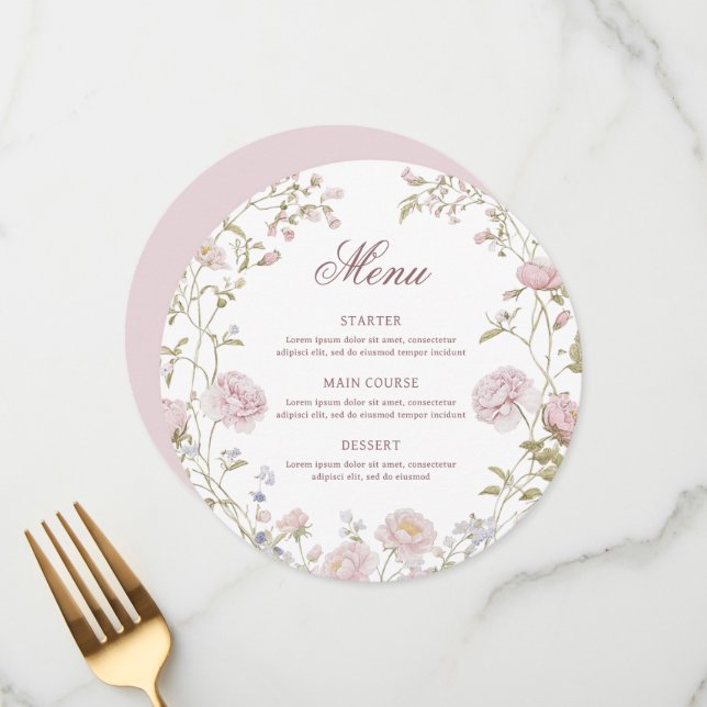 Menu Redondo Flores Rosadas (Frente/Verso In Situ)