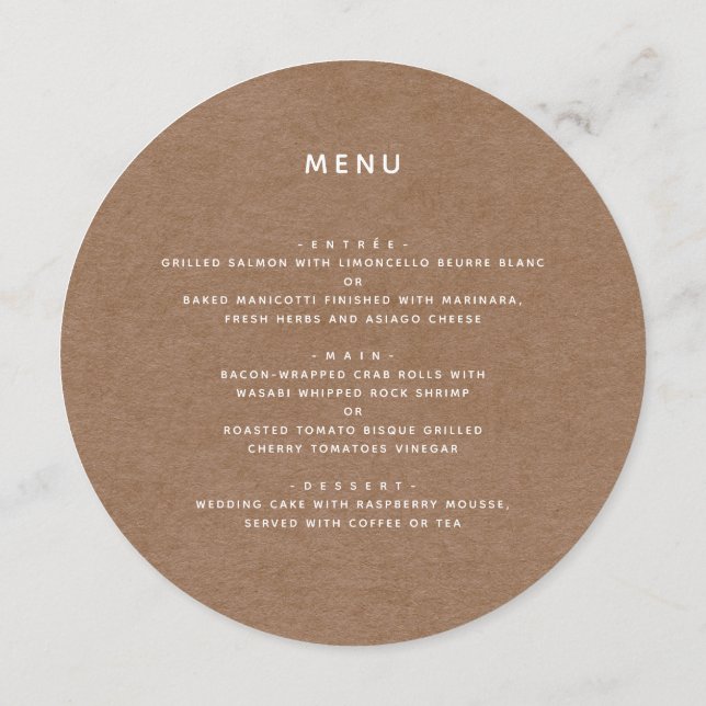 Menu Redondo Rustic Kraft Minimalista Simples (Verso)