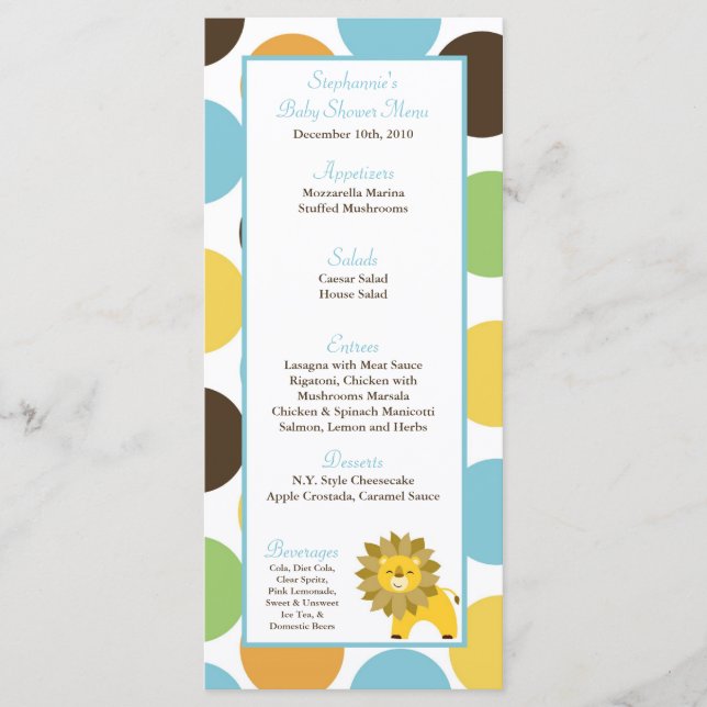 Menu Rei Leão Safari Jardim zoológico Animal da selva (Frente)