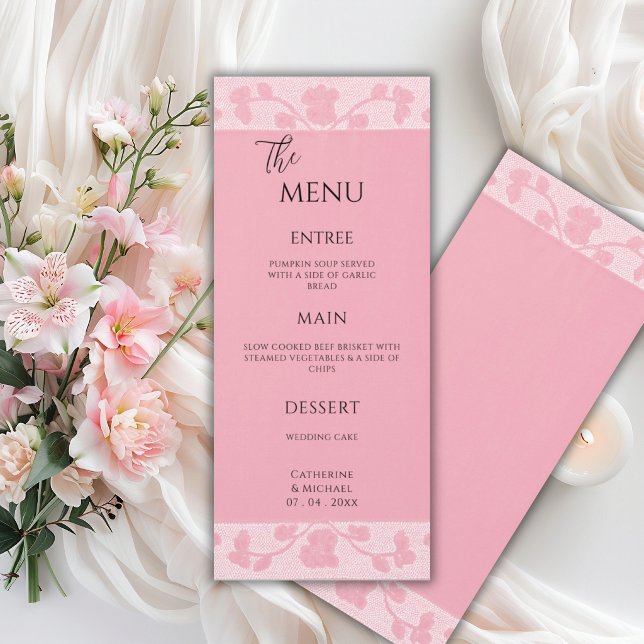 Menu Renda Rosa Elegante Casamento Vintage (Criador carregado)