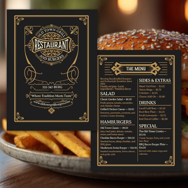 Menu Restaurante Clássico Hambúrguer e Churrasco à Moda (Criador carregado)