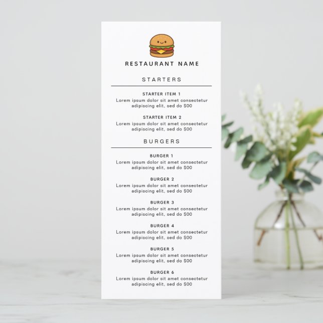 Menu Restaurante Cute Burger (Em pé/Frente)