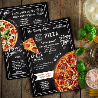 Menu Restaurante de Pizza em Quadro Negro Desenhado à M