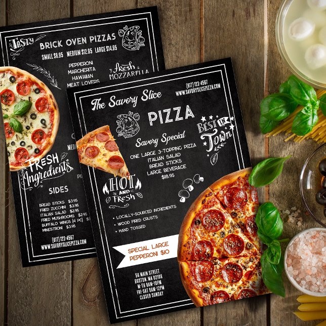 Menu Restaurante de Pizza em Quadro Negro Desenhado à M (Criador carregado)