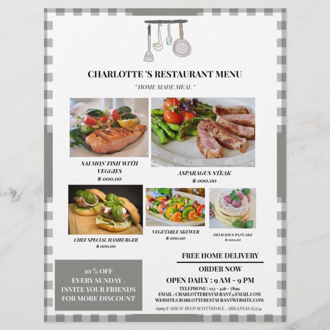 Menu Restaurante de Xadrez Rústica (Frente)