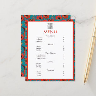 Menu Restaurante do Café Floral Red Teal
