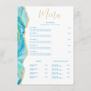 Menu Restaurante Elegante Ágata Azul Branco Aquarela