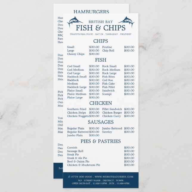 Menu Restaurante Fish & Chip Shop Slimline (Frente/Verso)
