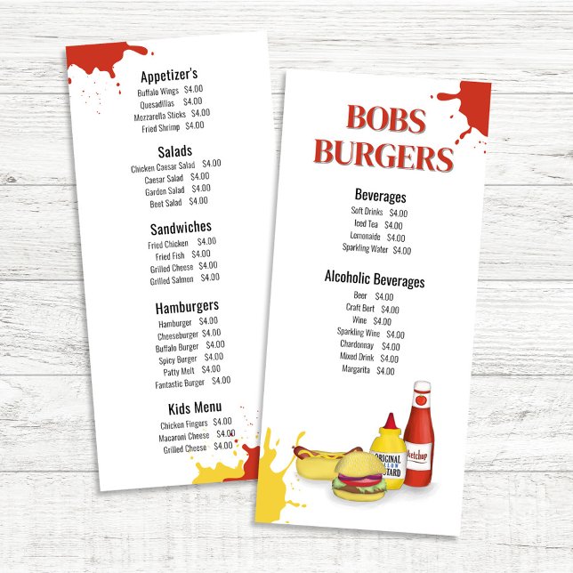 Menu Restaurante Hamburger Cão Quente (Restaurant menu list with hamburgers and hot dogs.)