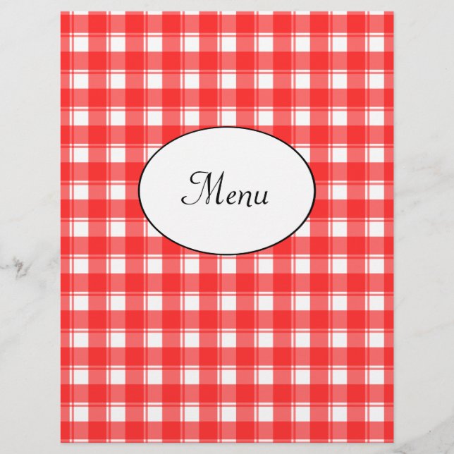 Menu Restaurante Red Checks Custom Flyer Modelo (Frente)
