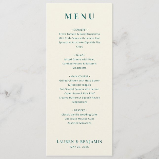 Menu Retro Botanica and Teal Wedding (Frente)