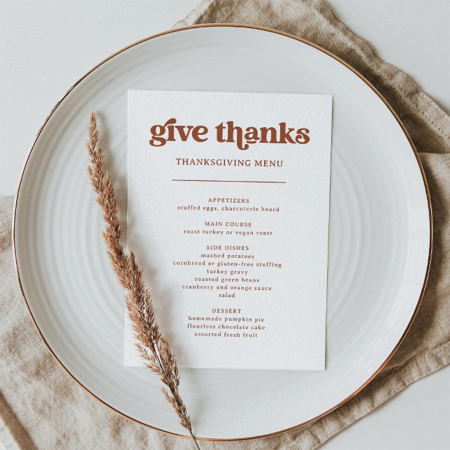 Menu Retro e Boho | Janta de Ação de Graças (A retro and boho style Thanksgiving dinner menu in terracotta and white)