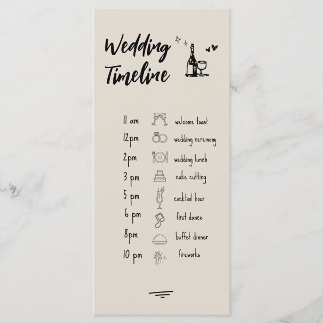 Menu Retro Grey Hand Drawn Illustrated Wedding Timeline (Frente)
