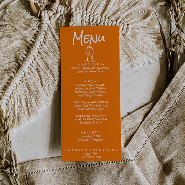 Menu Retro Hand Written Drawn Orange Quirky Fun Wedding (Criador carregado)