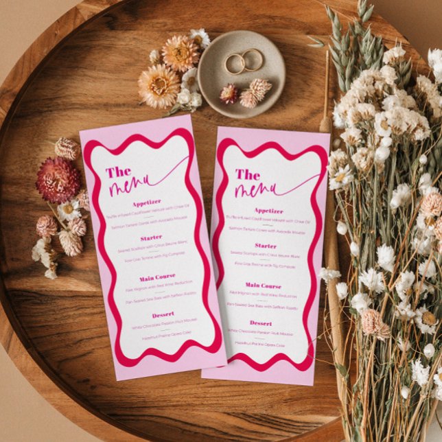 Menu Retro Hot Pink Wavy Border Comida and Drinks (Criador carregado)