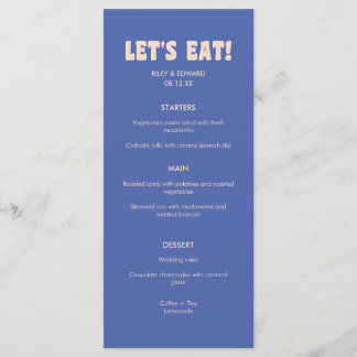 Menu Retro Modern Dark Blue Beige "Let's Eat!" Wedding