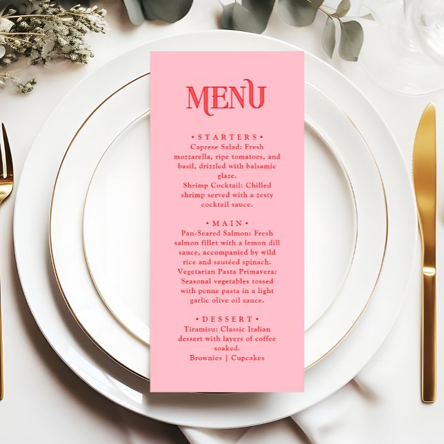Menu Retro Modern Pink and Red Wedding Dinner (Criador carregado)