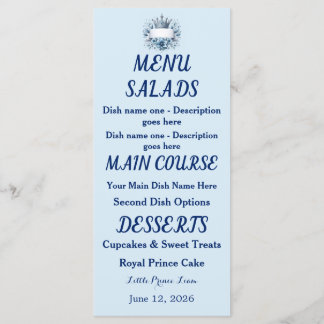 Menu Revestimento de Envelope Coroa Príncipe Azul Prata