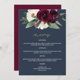 Menu Rich Burgundy Floral Marinho Azul 5x7"