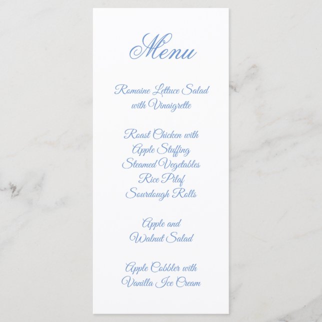 Menu Rico Script Calligrafia Cornflower Blue (Frente)