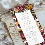Menu Riqueza do Casamento Floral Colorido Primavera<br><div class="desc">Personalize todo o texto; o nome da noiva e do noivo está no verso. Personalizar ainda mais para alterar a forma por trás do texto e da cor de fundo por trás das flores</div>