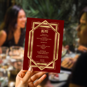 Menu Roaring 20s Art Deco Burgundy Dourado 40º