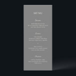 Menu Rochelle Cinza Moderna Casamento Elegante Contempo<br><div class="desc">Menu de casamento moderno com um simples design com uma combinação de uma fonte sans serif contemporânea,  um roteiro elegante e uma fonte itálica.</div>