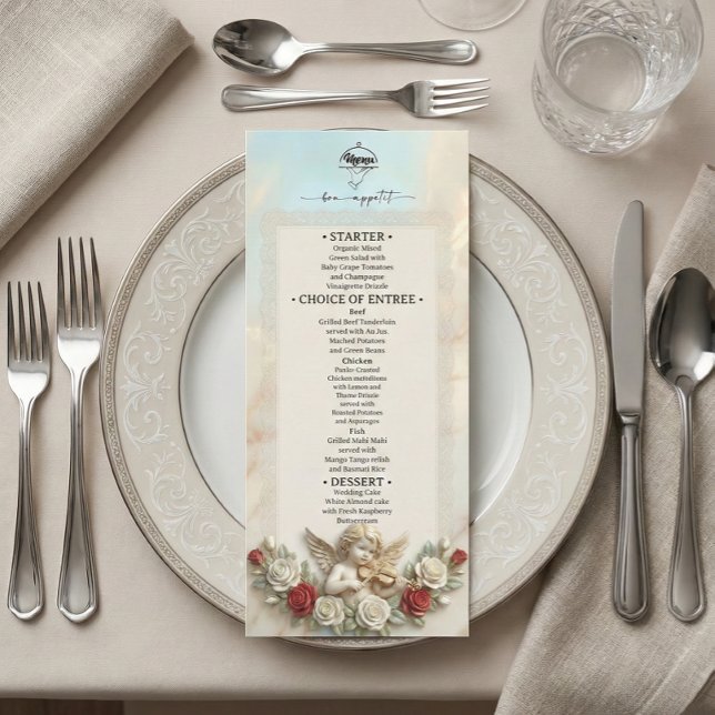 Menu Rococó Romântico Violino de Querubim Vintage (Criador carregado)