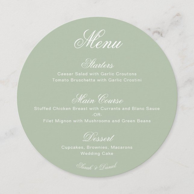 Menu Roda de Noiva em Verde Oliva com Caligrafia Simple (Frente)