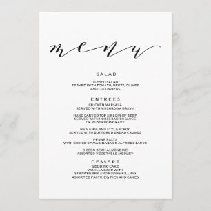 Menu romance simples do casamento da caligrafia
