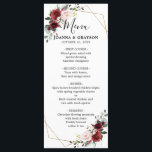 Menu Românico Borgonha Vermelha Rosa Geométrico<br><div class="desc">O cartão de cardápio de casamentos florais, elegante e moderno, com cor geométrica romântica, apresenta um buquê de burgundy / marsala, cor-de-rosa púrpura, cor de água de pêssego com folhagem correspondente. Perfeito para um casamento no outono/no meio do verão. Por favor, encontre mais designs e variações na minha loja de...</div>