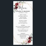 Menu Românico Borgonha Vermelha Rosa Geométrico<br><div class="desc">O cartão de cardápio de casamentos florais, elegante e moderno, com cor geométrica romântica, apresenta um buquê de burgundy / marsala, cor-de-rosa púrpura, cor de água de pêssego com folhagem correspondente. Perfeito para um casamento no outono/no meio do verão. Por favor, encontre mais designs e variações na minha loja de...</div>