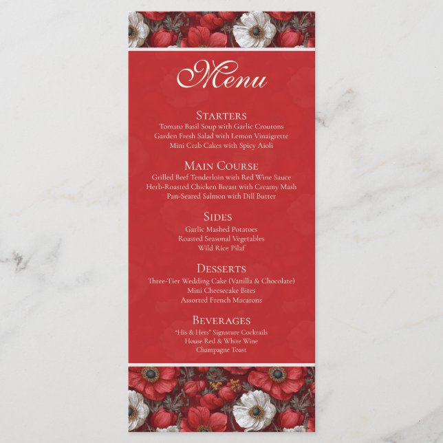 Menu Romantic Anemones Sparkle City Wedding (Frente)