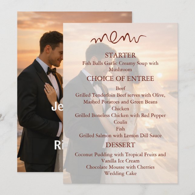 Menu Romantic Sunset Beach Couple Wedding (Frente/Verso)