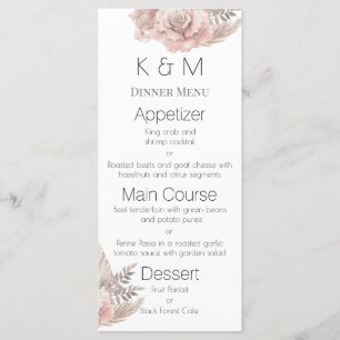 Menu Romântica Roses Rosa Boho Casamento