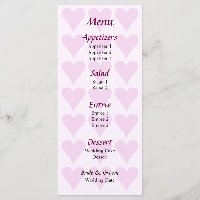Menu Romântico de Casamento do Coração (Frente)