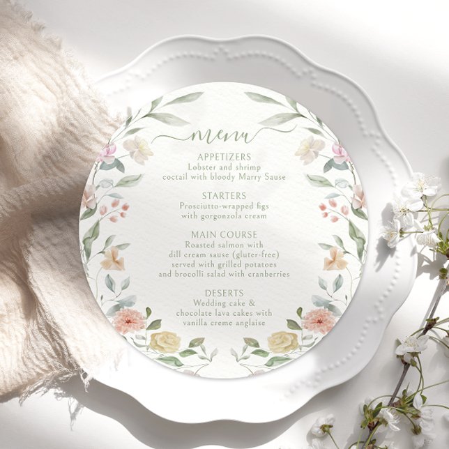 Menu Ronda de Casamento Botânico Floral de Pastel Moder (Criador carregado)