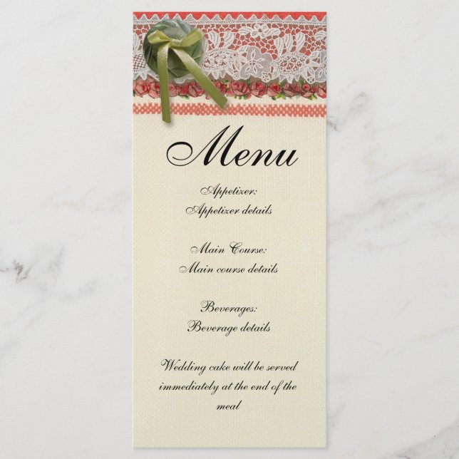 Menu Rosa Antiga Renda Rustic Redo Victoriado Sackcloth (Frente)