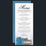 Menu Rosa Azul-Turquesa Elegante Reflexação Casamento<br><div class="desc">Este belo menu irá adicionar algum estilo à sua recepção de casamento. Apresenta um belo e romântico design com um céu solteiro azul, turquesa, ou rosa de cor azul, ao fundo do azure, refletindo numa piscina de água com ondas e ondulações. Há espaço para os nomes do casal e da...</div>