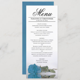 Menu Rosa Azul-Turquesa Elegante Reflexação Casamento