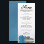 Menu Rosa Azul-Turquesa Elegante Reflexação Casamento<br><div class="desc">Este belo menu irá adicionar algum estilo à sua recepção de casamento. Apresenta um belo e romântico design com um céu solteiro azul, turquesa, ou rosa de cor azul, ao fundo do azure, refletindo numa piscina de água com ondas e ondulações. Há espaço para os nomes do casal e da...</div>