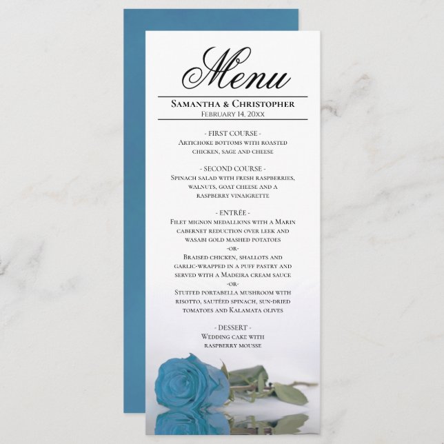 Menu Rosa Azul-Turquesa Elegante Reflexação Casamento (Frente/Verso)