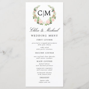 Menu Rosa Bege Flor Monograma Nome Casamento