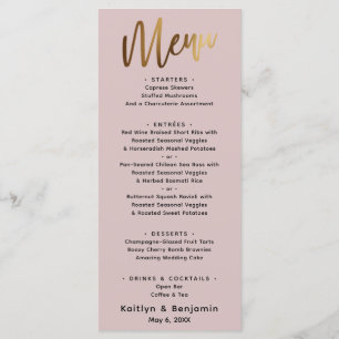 Menu Rosa com pografia de mão Dourada mínima