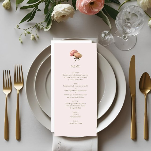 Menu Rosa Corado & Branco | Rosa Floral Chic de Casamen (Criador carregado)