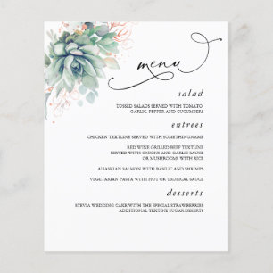 Menu Rosa de Casamento Verde Dourado Suculente