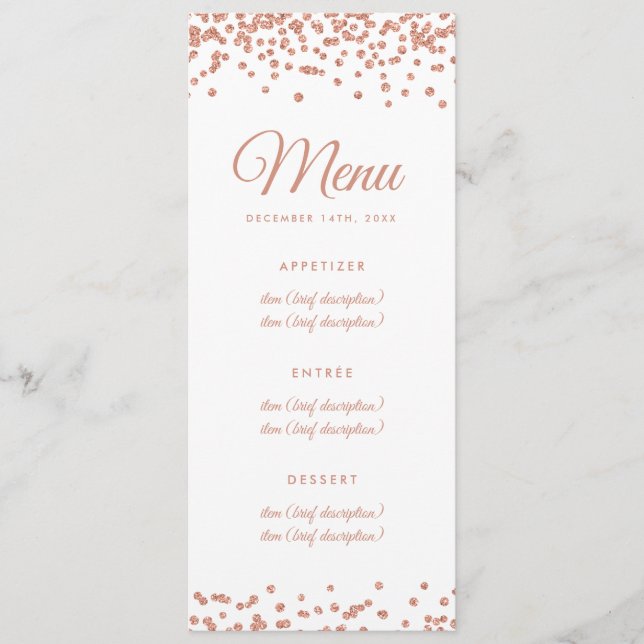 Menu Rosa do Casamento - Dourado Faux Glitter Confetti  (Frente)