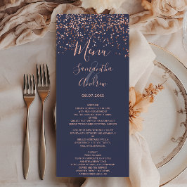 Menu Rosa dourado confetti marinho cardápio azul