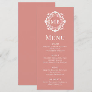 Menu Rosa Dourado Floral Monograma Casamento