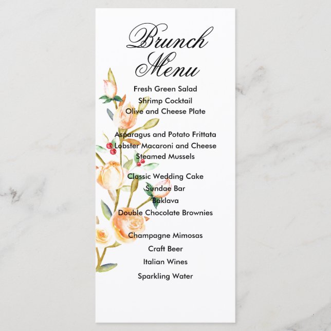 Menu Rosa e Berry Watercolor Stems Wedding (Frente)
